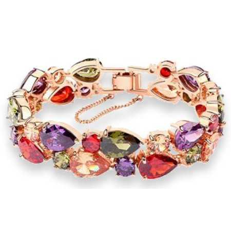 Bracelet plaqué or rose avec oxydes de zirconium multicolores