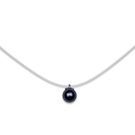 Collier argent pendentif perle noire