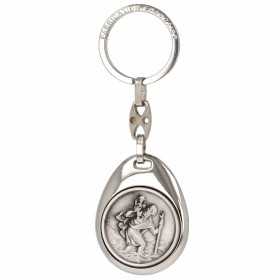 Porte-clés acier ovale avec St Christophe avec gravure - Bijouterieonline.com