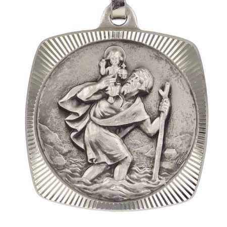 Porte-clés acier carré médaille St Christophe avec gravure - Bijouterieonline.com