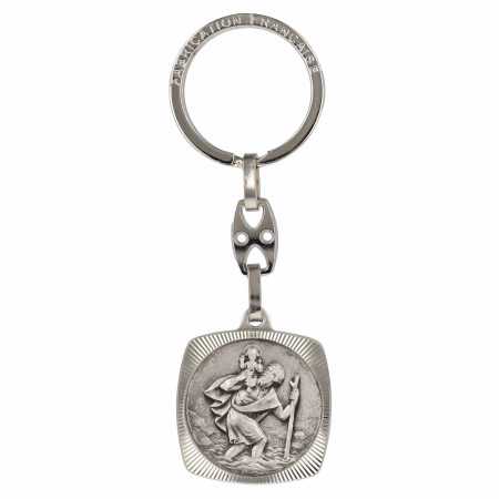 Porte-clés acier carré médaille St Christophe avec gravure