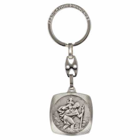Porte-clés acier carré médaille St Christophe avec gravure - Bijouterieonline.com