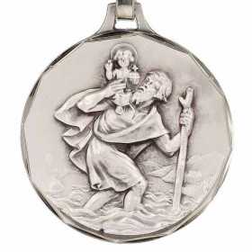 Porte-clés acier rond St Christophe effet relief avec gravure - Bijouterieonline.com