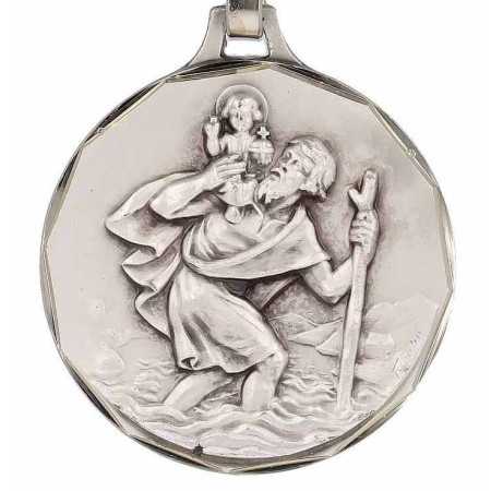 Porte-clés acier rond St Christophe effet relief avec gravure - Bijouterieonline.com