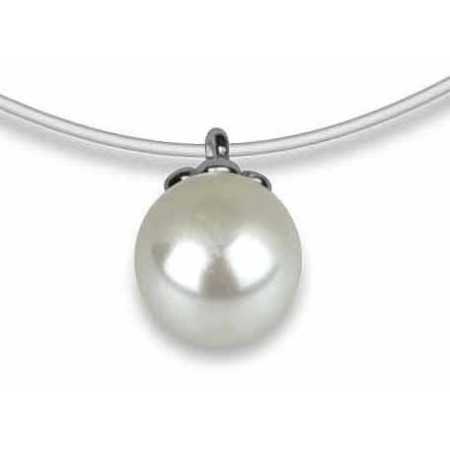 Collier argent pendentif perle blanche