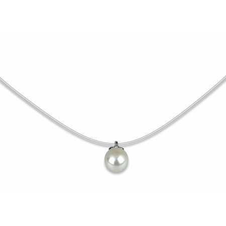 Collier argent pendentif perle blanche