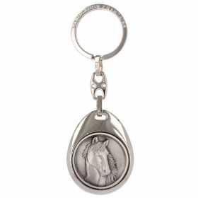 Porte-clés acier ovale tête de cheval - Bijouterieonline.com