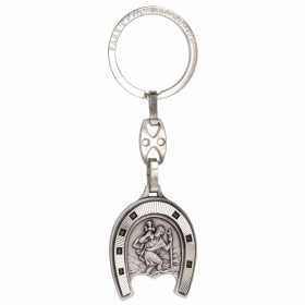 Porte-clés acier fer à cheval avec St Christophe - Bijouterieonline.com