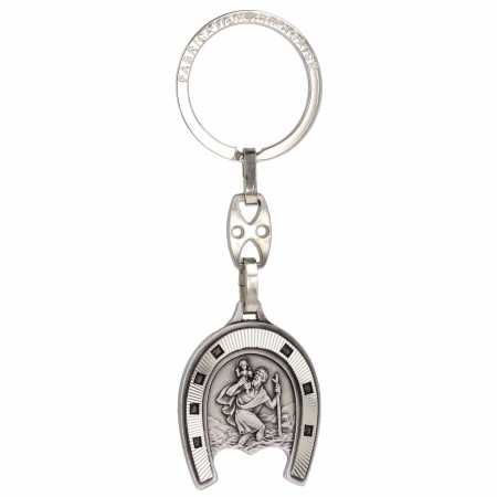 Porte-clés acier fer à cheval avec St Christophe - Bijouterieonline.com