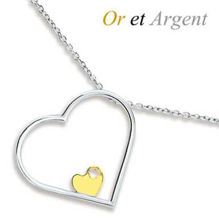 Collier grand coeur en or et argent