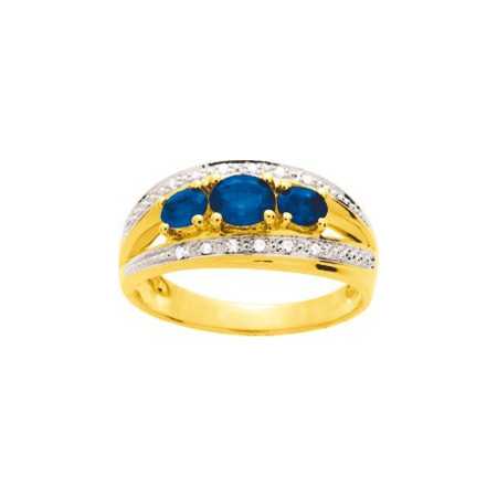 Bague or jaune avec saphirs de 0,90 ct et diamants.