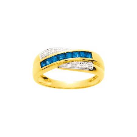 Bague or jaune avec saphirs de 0,56 ct et diamants.