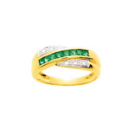 Bague or jaune avec émeraudes de 0,40 ct et diamants.