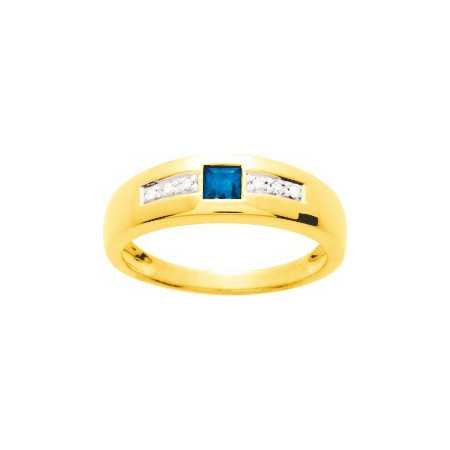 Bague or jaune avec saphir carré de 0,28ct et diamants.