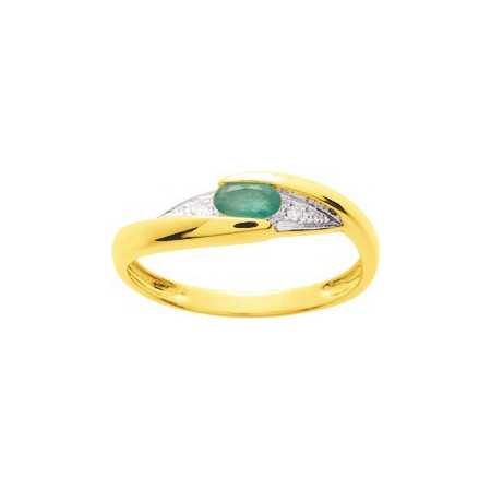 Bague or jaune avec émeraude de 0,22ct et diamants.