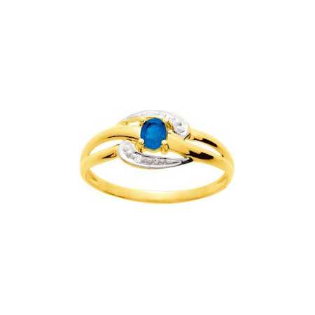 Bague or jaune avec saphir de 0,21ct et diamants.