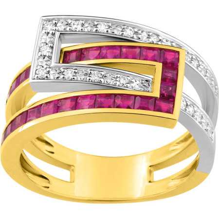 Bague or jaune avec rubis de 1,15ct et diamants.