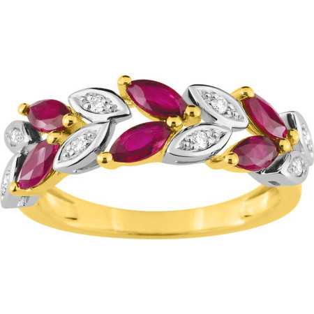 Bague or jaune avec rubis de 1,12ct et diamants.