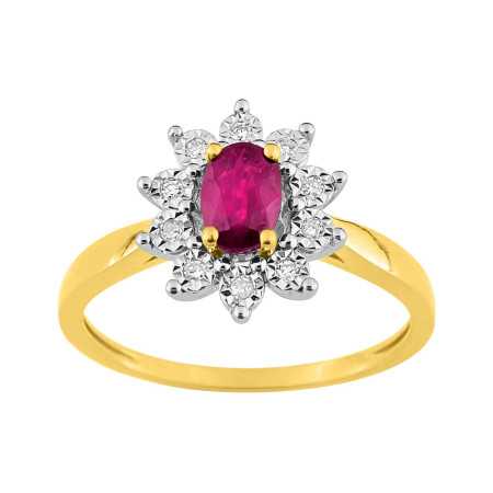 Bague or bicolore avec rubis de 0,54ct et diamants.