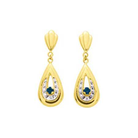 Boucles d'oreilles or et saphirs 2,8 x 0,7 cm