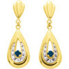Boucles d'oreilles or et saphirs 2,8 x 0,7 cm