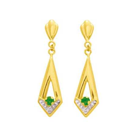 Boucles d'oreilles or et émeraudes 2,5 x 0,7 cm