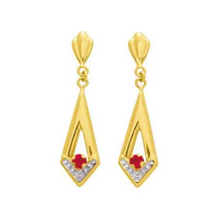 Boucles d'oreilles or et rubis 2,5 x 0,7 cm