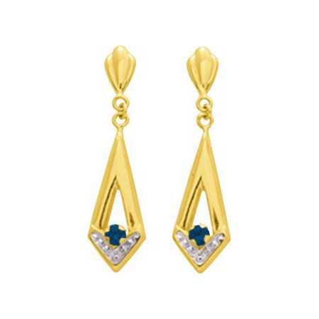 Boucles d'oreilles or et saphirs 2,5 x 0,7 cm