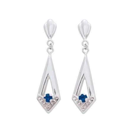 Boucles d'oreilles or blanc et saphirs 2,5 x 0,7 cm