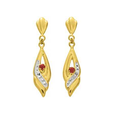 Boucles d'oreilles or et rubis 2,5 x 0,6 cm