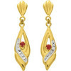 Boucles d'oreilles or et rubis 2,5 x 0,6 cm