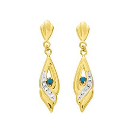 Boucles d'oreilles or et saphirs 2,5 x 0,6 cm