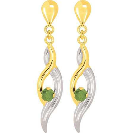 Boucles d'oreilles or et émeraudes 2,5 x 0,5 cm