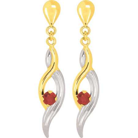 Boucles d'oreilles or et rubis 2,5 x 0,5 cm