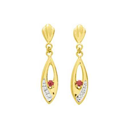 Boucles d'oreilles or et rubis 2,4 x 0,6 cm