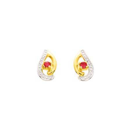 Boucles d'oreilles or et rubis 1 x 0,6 cm