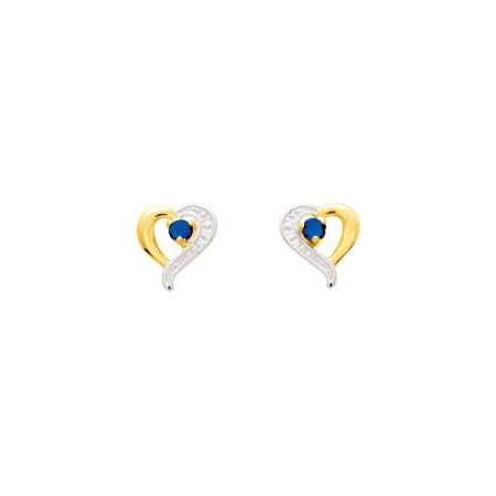 Boucles d'oreilles coeurs or et saphirs 0,7 x 0,7