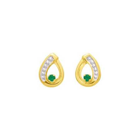 Boucles d'oreilles or et émeraudes 1 x 0,7 cm