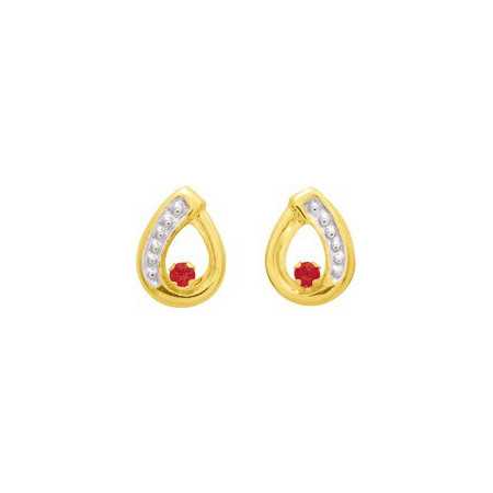 Boucles d'oreilles or et rubis 1 x 0,7 cm