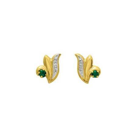 Boucles d'oreilles or et émeraudes 0,9 x 0,7 cm