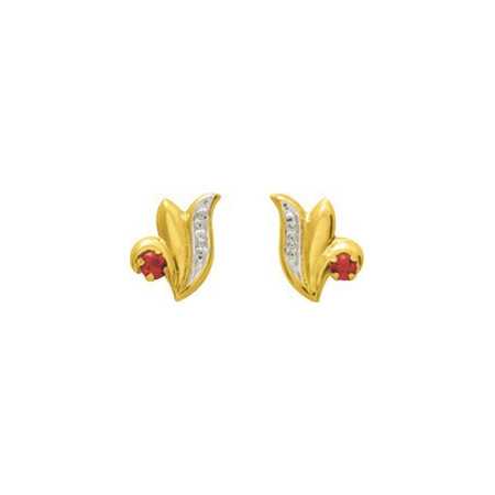 Boucles d'oreilles or et rubis 0,9 x 0,7 cm