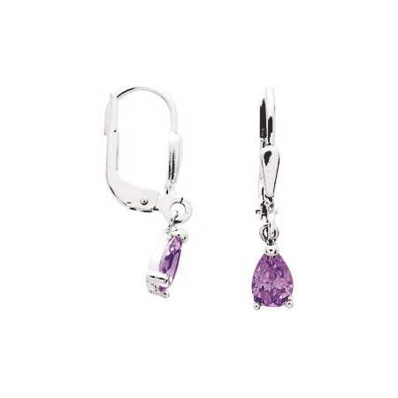 Boucles d'oreilles or blanc avec améthystes 2 x 0,4 cm