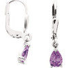 Boucles d'oreilles or blanc avec améthystes 2 x 0,4 cm