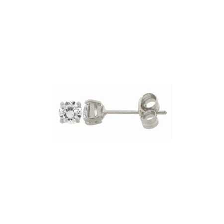 Clous d'oreilles or blanc et zirconias 3,5 mm