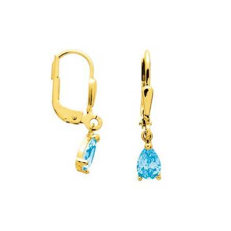 Boucles d'oreilles or avec topazes bleue 2 x 0,4 cm