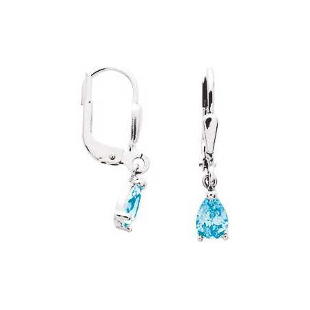 Boucles d'oreilles or blanc avec topazes bleue 2 x 0,4 cm