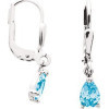 Boucles d'oreilles or blanc avec topazes bleue 2 x 0,4 cm