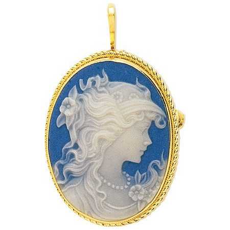 Pendentif / Broche en or avec camée bleu