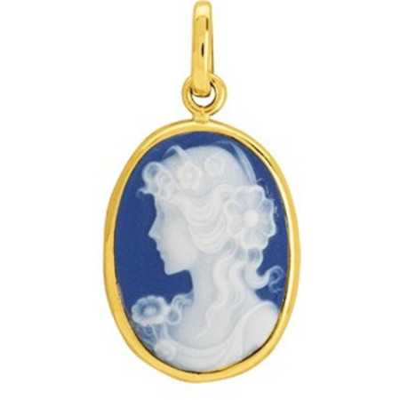 Pendentif en or avec camée bleu