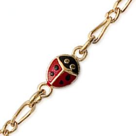 Bracelet Enfant MIORE – 3 Coccinelles En émail Rouge, Chaîne En Or Jaune 9 Carats, Longueur Réglable 12–14 Cm